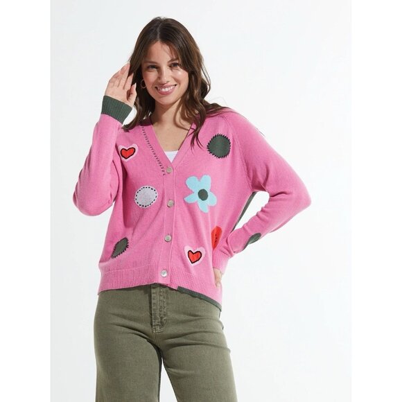 Zaket & Plover Sweater Womens S Candy Flowers Spots Pink Knit Cardigan - Picture 1 of 6